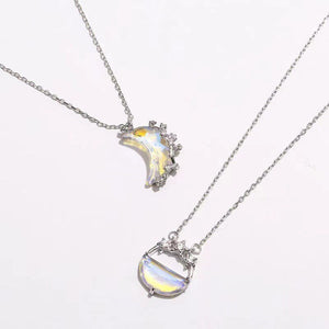 Moon Star Opal Charm Pendant Necklace