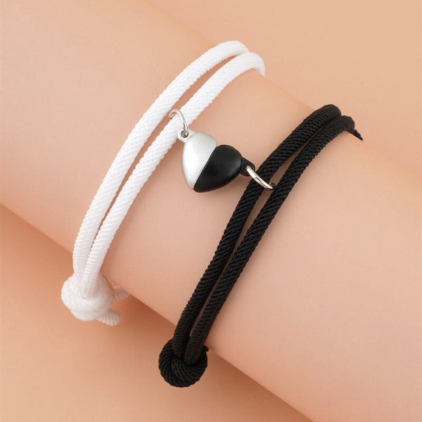 1pair Black Simple Milanese Magnetic Heart Bracelet, Adjustable, Suitable  For Couples Best Friends Daily Wear | SHEIN USA