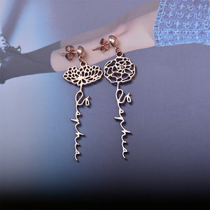 Custom Name Birth Flower Statement Earrings
