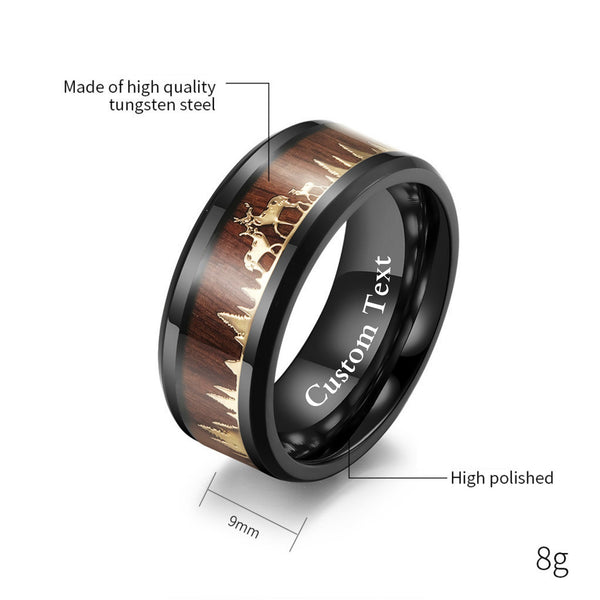 Wood Forest Elk Couple Band Ring