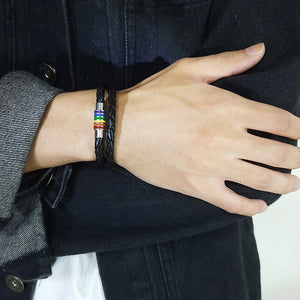 Rainbow LGBTQ Pride Leather Rope Bracelet