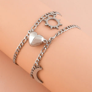 Magnetic Heart Sun Moon Couple Bracelet