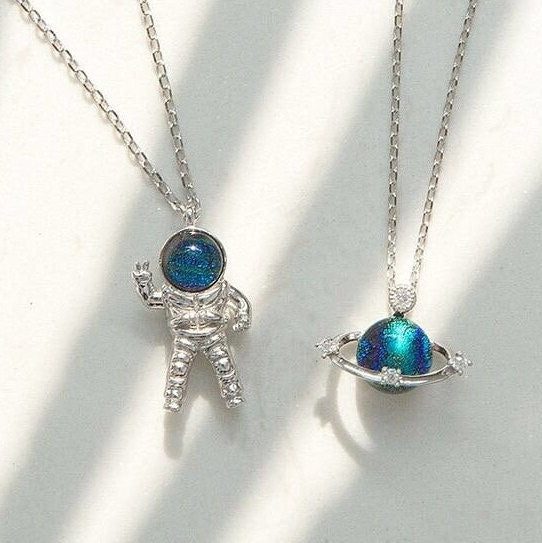 Spaceman Planet Moon Star Necklace
