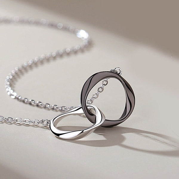 Interlocking Mobius Ring Couple Necklace