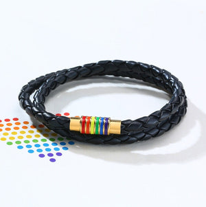Rainbow LGBTQ Pride Leather Rope Bracelet