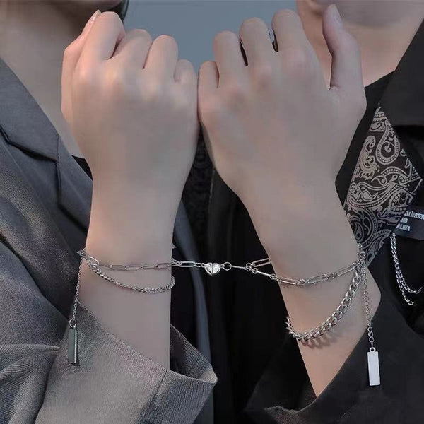 China Factory 2Pcs 2 Color Magnet Alloy Matching Heart Charm Bracelets Set,  Word Heart Break Couple Bracelets for Best Friends Lovers Inner Diameter:  1-1/2~3 inch(3.7~7.6cm), 1Pc/color in bulk online - PandaWhole.com