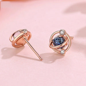 Small Blue Planet Saturn Star Stud Earrings