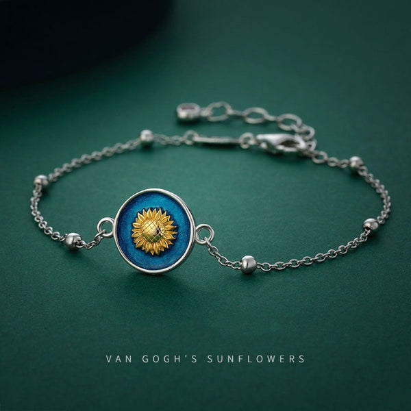 Sunflower Van Gogh Circle Charm Bracelet