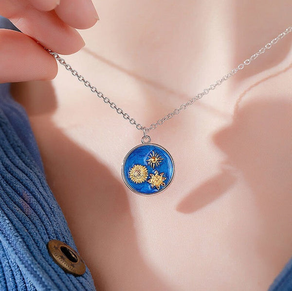 Sunflower Van Gogh Circle Charm Necklace