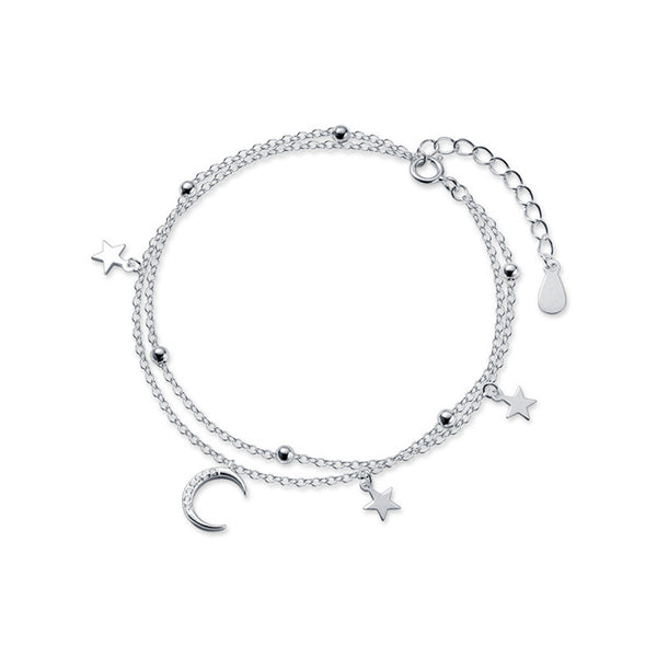 Silver Moon Star Charm Bracelet
