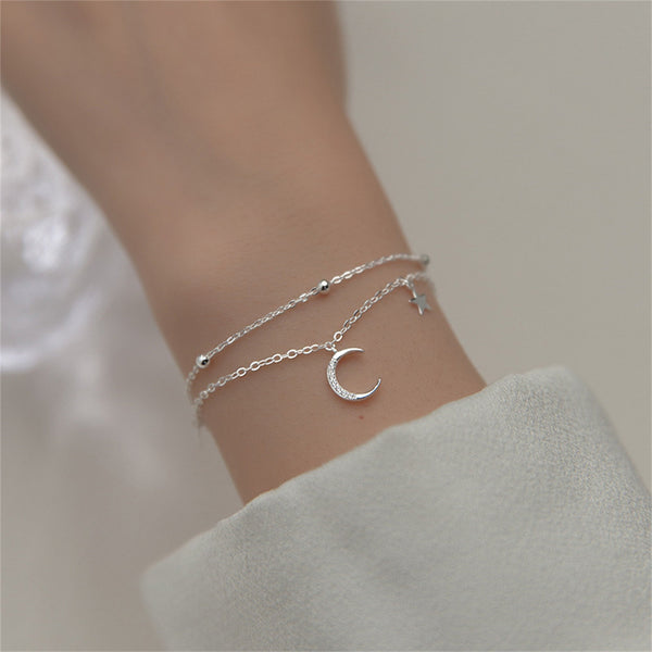 Silver Moon Star Charm Bracelet