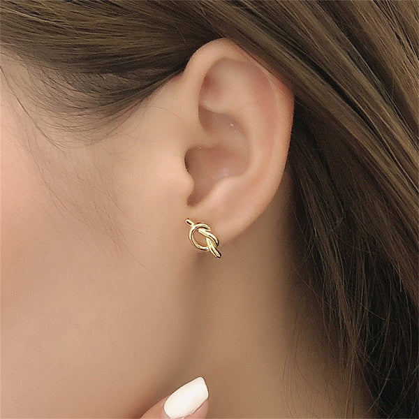 Silver Minimalist Knot Stud Earrings