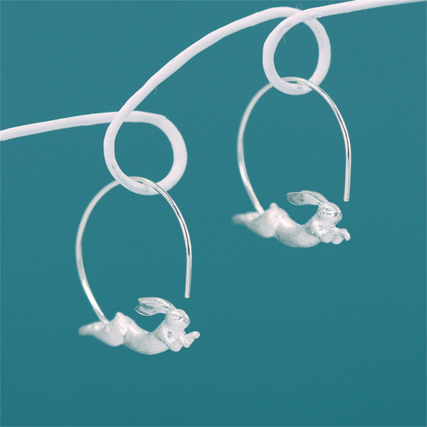 Silver Rabbit Bunny Hoop Earrings