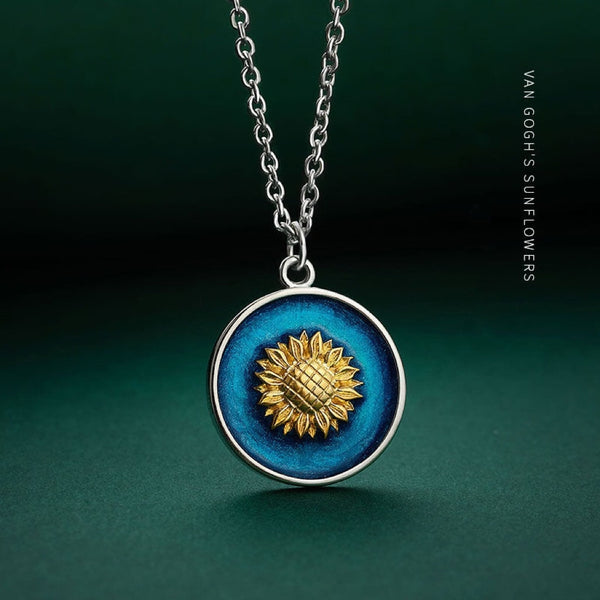 Sunflower Van Gogh Circle Charm Necklace