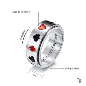 Anello a fascia con fidget spinner a tema semi di carte da poker