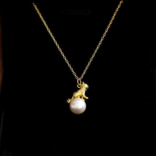 Cute Gold Cat Pearl Charm Necklace