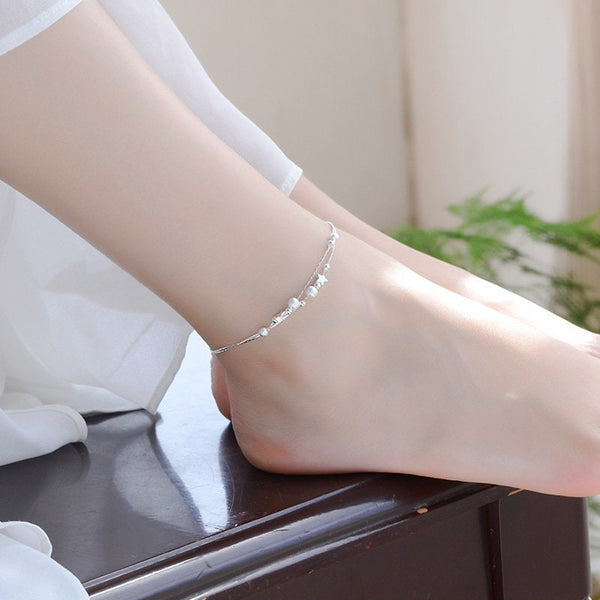 Dainty Silver Star Charm Anklet