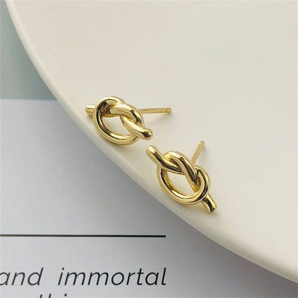 Silver Minimalist Knot Stud Earrings