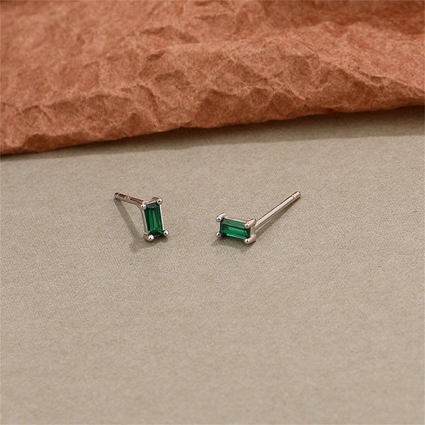Square Green Gem Stud Earrings