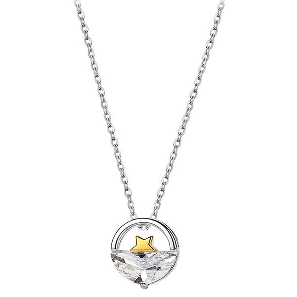 Gold Star Circle Charm Necklace