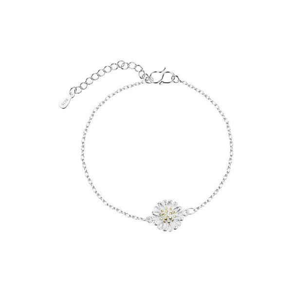 Dainty Silver Daisy Charm Bracelet