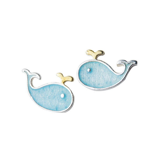 Silver Blue Whale Stud Earrings