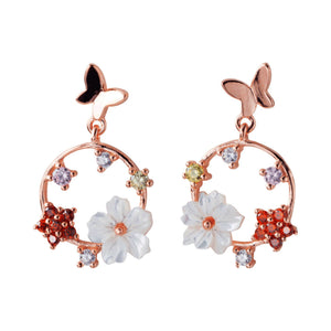 Butterfly Flower Dangle Drop Earrings
