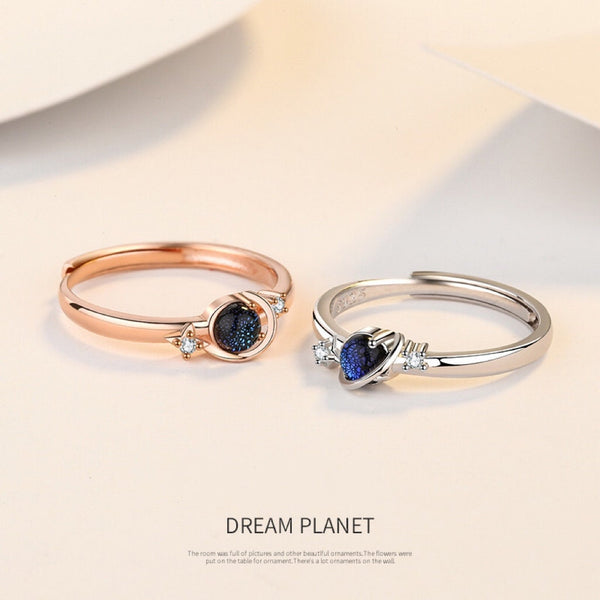 Planet Saturn Star Couple Matching Ring