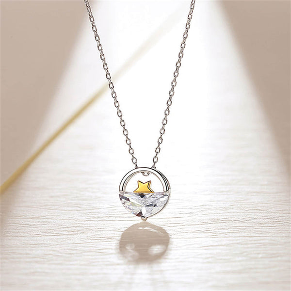 Gold Star Circle Charm Necklace