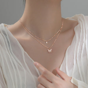 Butterfly Charm Double Chain Necklace
