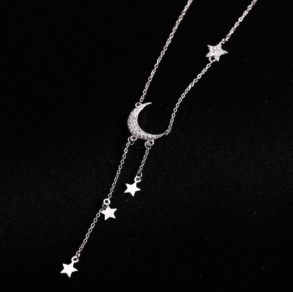 Moon Star Layered Tassel Necklace