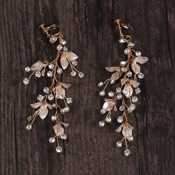 Leaf Pearl Dangle Drop Wedding Earrings