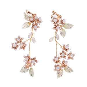 Pearl Leaf Drop Wedding Statement Earrings