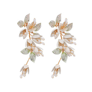 Pearl Leaf Drop Wedding Statement Earrings