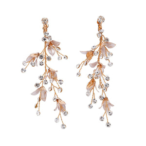 Pearl Leaf Drop Wedding Statement Earrings
