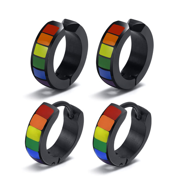Rainbow Black LGBTQ Pride Hoop Earrings