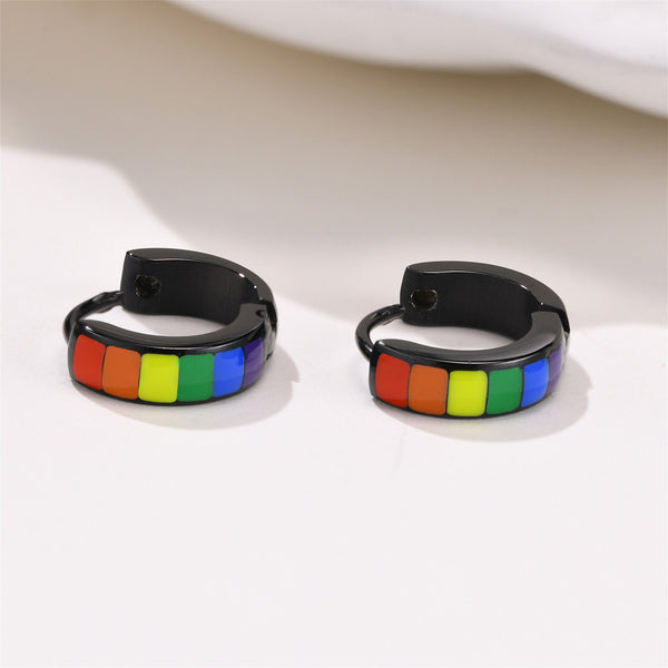 Rainbow Black LGBTQ Pride Hoop Earrings
