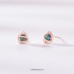 Small Blue Planet Saturn Star Stud Earrings