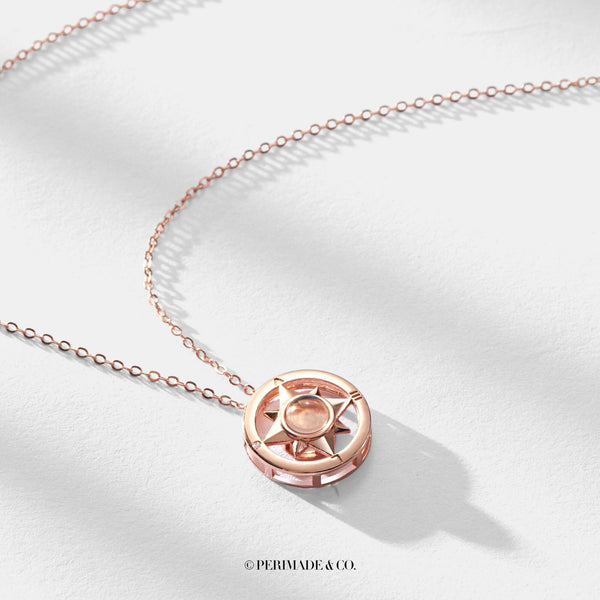 Amazon.com: LA BLINGZ 14K Two-Tone Rose Gold Compass Pendant Necklace (16)  : Clothing, Shoes & Jewelry