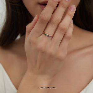 Rainbow Gemstone LGBT Wedding Band Ring