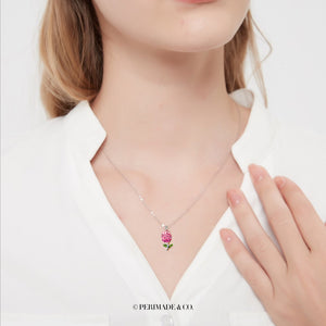 Dainty Pink Tulip Flower Pendant Necklace