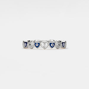 Blue Turkish Evil Eye Heart Band Ring