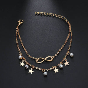 Infinity Star Pearl Double Chain Beach Anklet - Perimade & Co.