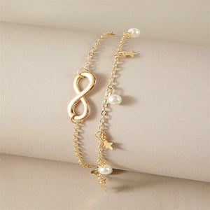 Infinity Star Pearl Double Chain Beach Anklet - Perimade & Co.