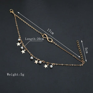 Infinity Star Pearl Double Chain Beach Anklet - Perimade & Co.