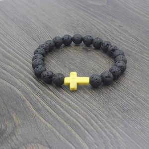 Lava Stone Cross Bead Couple Bracelet - Perimade & Co.