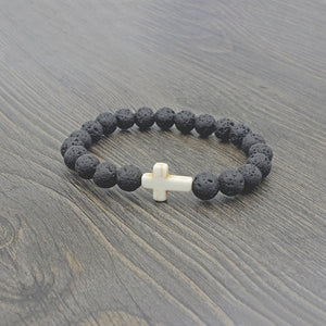 Lava Stone Cross Bead Couple Bracelet - Perimade & Co.