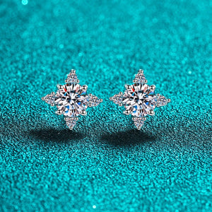 Pair of diamond earrings on a teal background