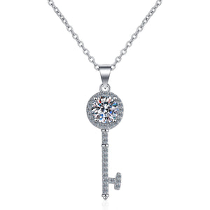 Moissanite Halo Key Charm Pendant Necklace - Perimade & Co.