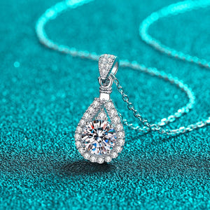 Moissanite Halo Pave Teardrop Charm Necklace - Perimade & Co.